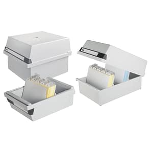 HAN Karteikasten quer, für 1300 Karten, 2 Stützplatten m. Sichtreitern, lichtgrau