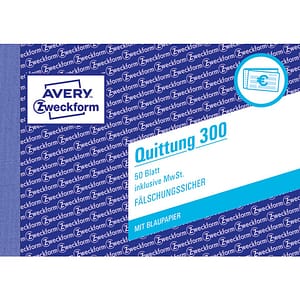 AVERY ZWECKFORM Quittung inkl. MwSt. mit Blaupapier 300, A6 quer, 50 Blatt