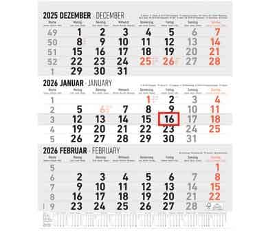 3-Monats-Wandkalender 2026