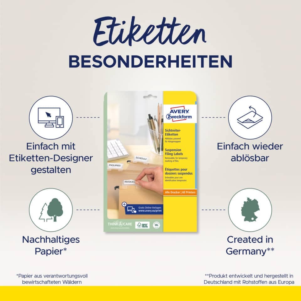 AVERY ZWECKFORM Sichtreiter-Etiketten, 48,5 x 16,9mm, 6.400 Stück – Bild 2