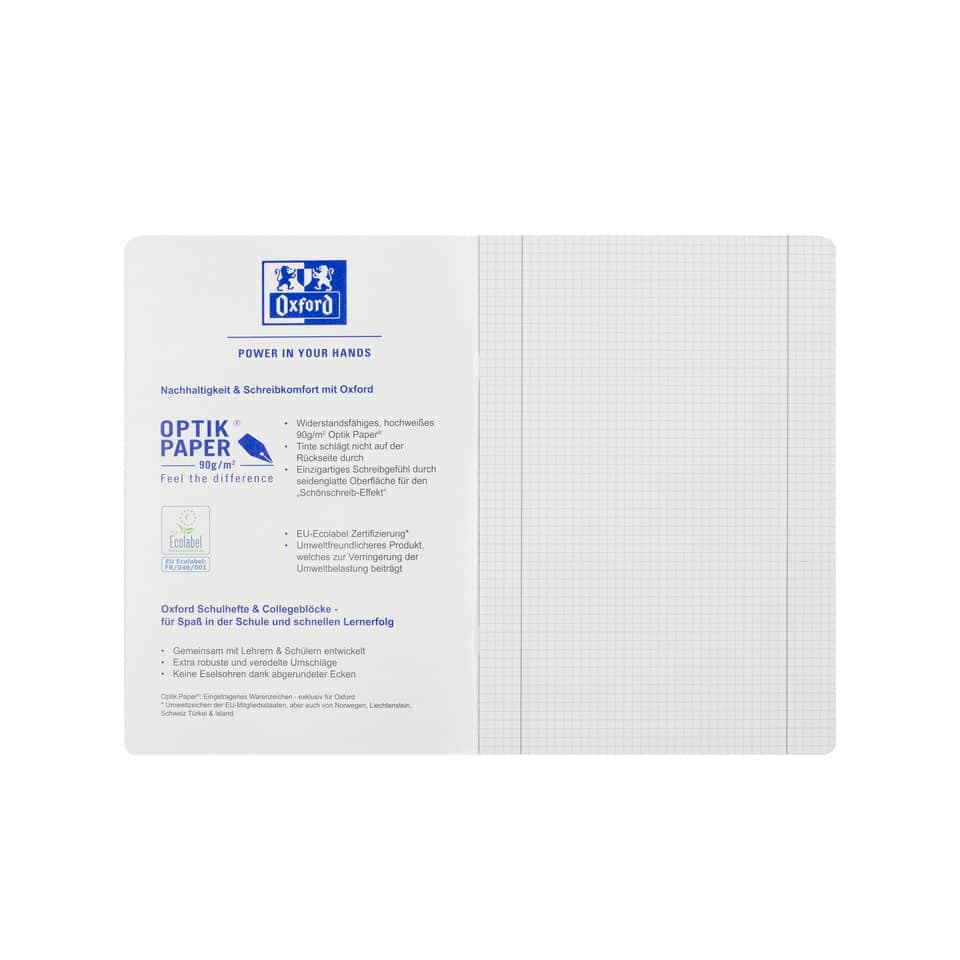 OXFORD Schulheft Touch Blau/Pink DIN A4 16 Blatt, kariert, Lin 28 mit Rand 90g/m² – Bild 3