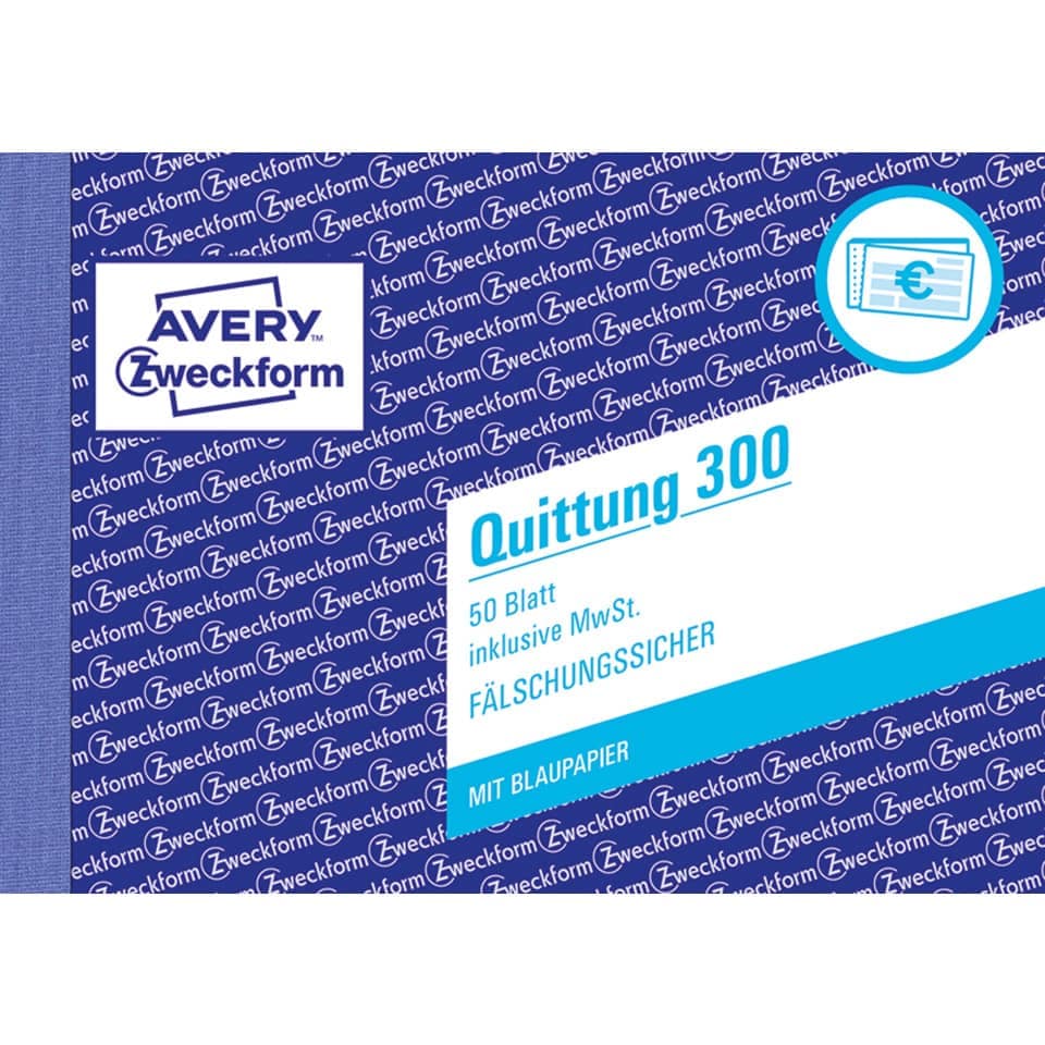 AVERY ZWECKFORM Quittung inkl. MwSt. mit Blaupapier 300, A6 quer, 50 Blatt