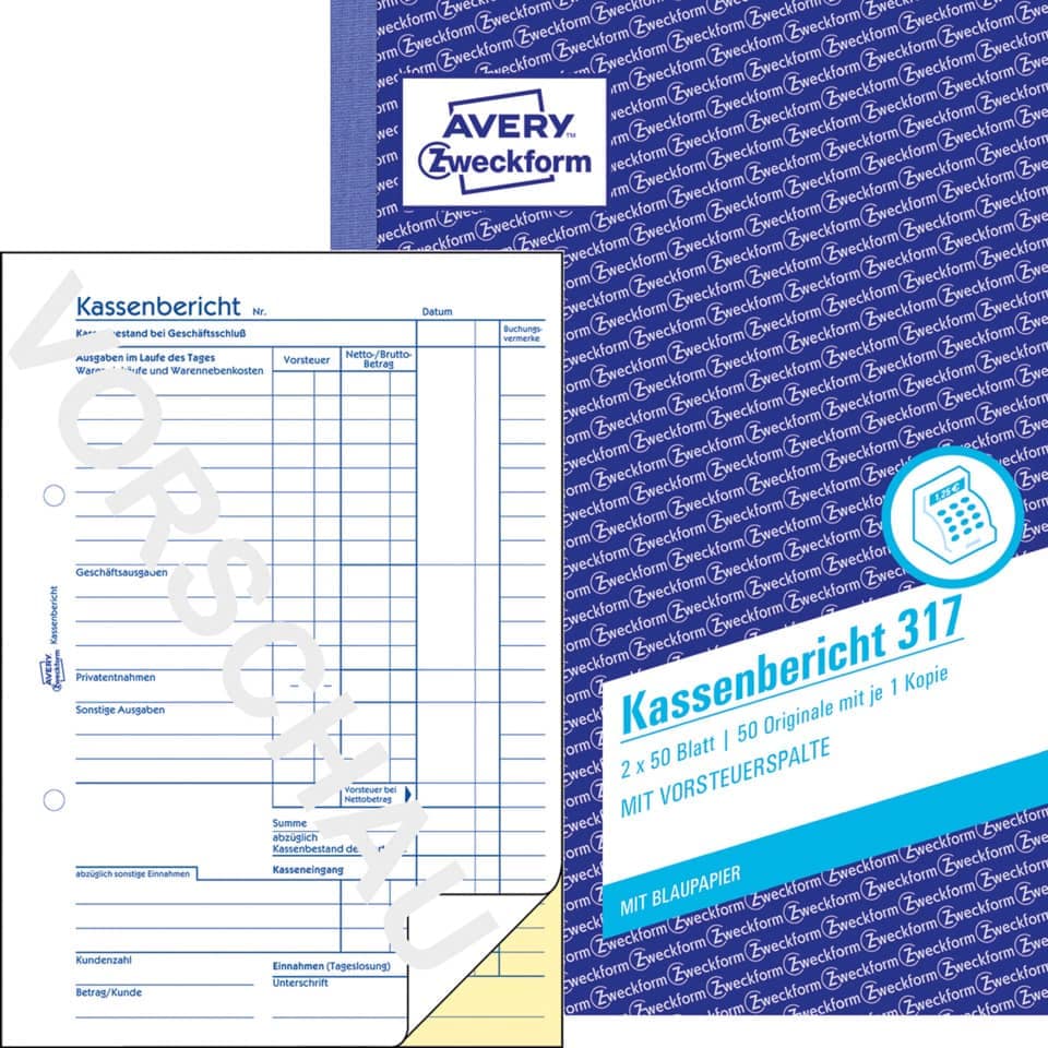 AVERY ZWECKFORM Kassenbericht mit Blaupapier 317, A4 – Bild 2