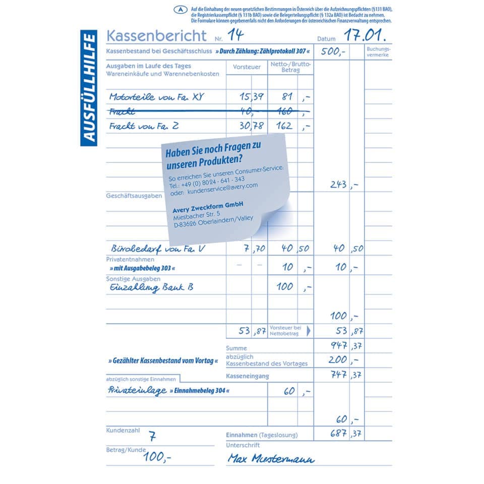 AVERY ZWECKFORM Kassenbericht mit Blaupapier 317, A4 – Bild 3
